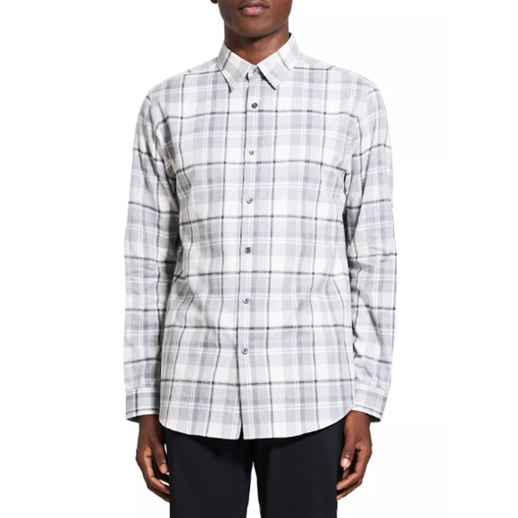 Theory Irving Medium Plaid Shirt Men's Size M Ivory Button-Down 100% Cotton - Picture 1 of 9
